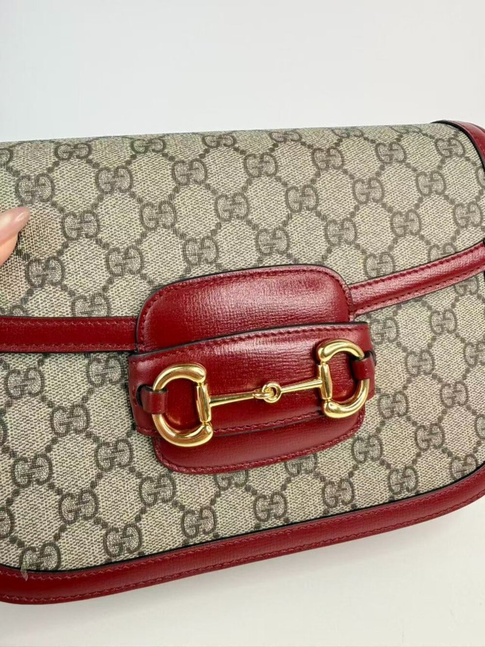 Gucci Horsebit 1955 Small GG Supreme Canvas Red Leather Shoulder Crossbody Bag - Picture 9 of 11
